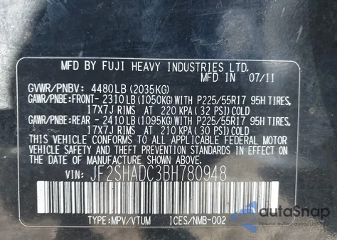 2011 Subaru Forester 2.5X Premium z USA, uszkodzony, nr VIN JF2SHADC3BH780948